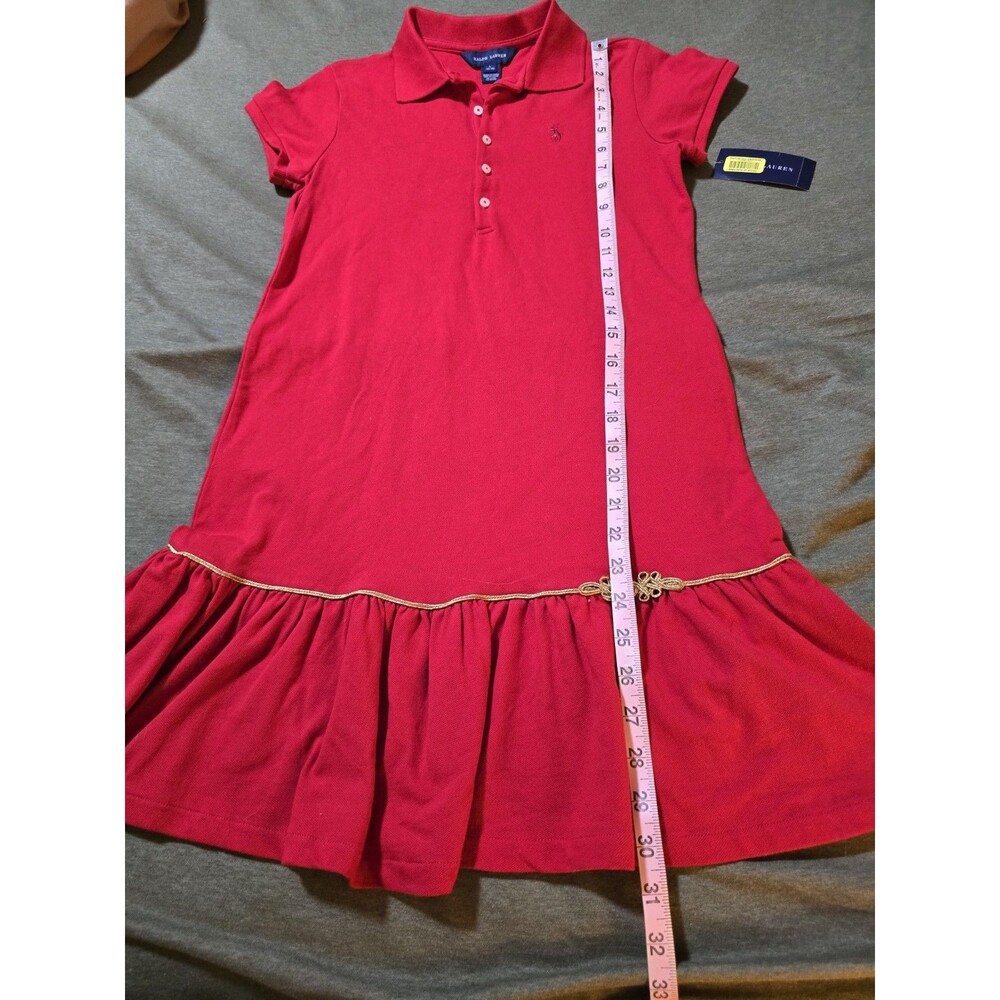 Ralph Lauren NWT Red Girls Tennis Dress Polo Gold Detail Red Pony Preppy Medium - Picture 3 of 6